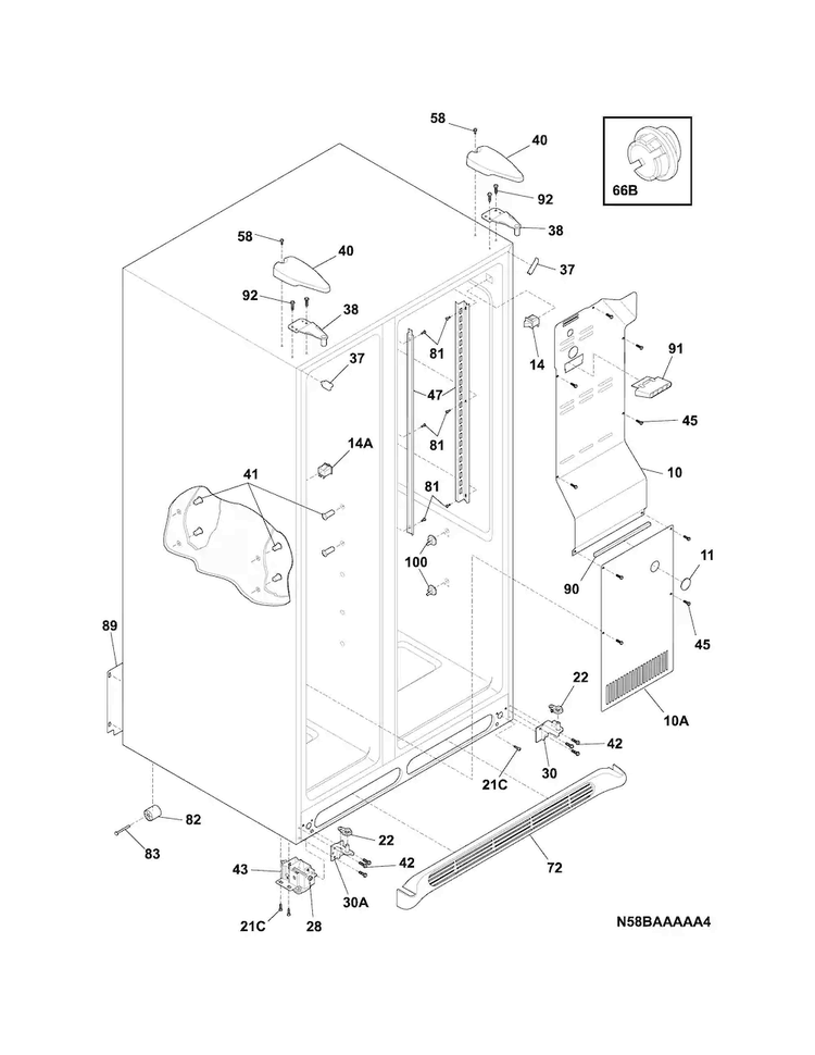 Cabinet Diagram and Parts List for FFSS2314QE5A  Frigidaire Refrigerator