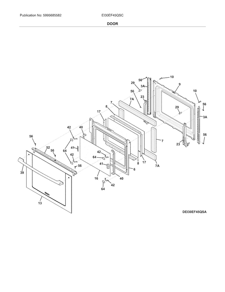 Door Diagram and Parts List for EI30EF45QSC  Electrolux Range