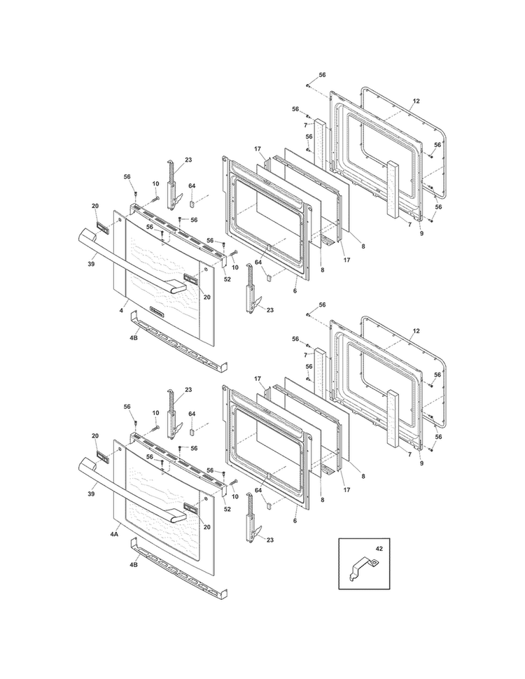 Doors Diagram and Parts List for EI27EW45JS4  Electrolux Wall Oven