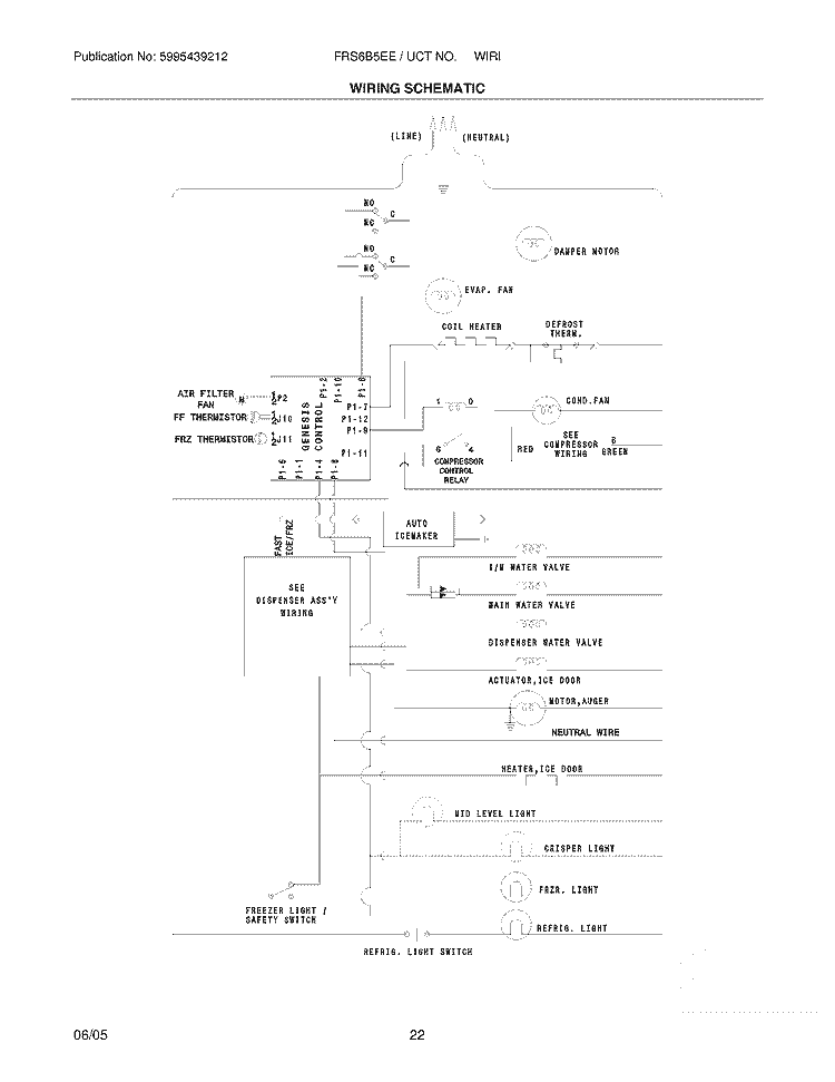 WIRING SCHEMATIC Diagram and Parts List for FRS6B5EEW3  Frigidaire Refrigerator