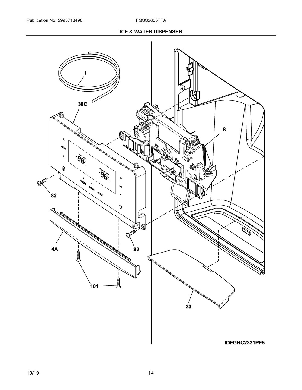 Ice & Water Dispenser Diagram and Parts List for FGSS2635TFA  Frigidaire Refrigerator