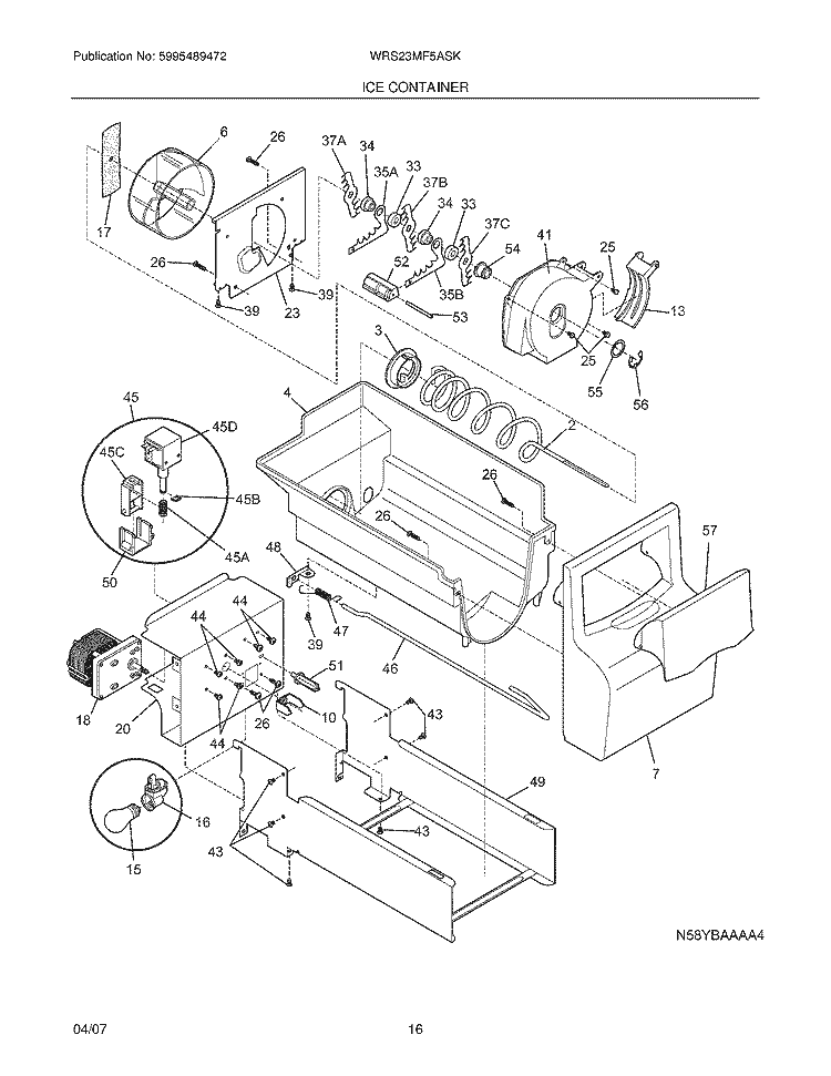 ICE CONTAINER Diagram and Parts List for WRS23MF5ASK  Westinghouse Refrigerator