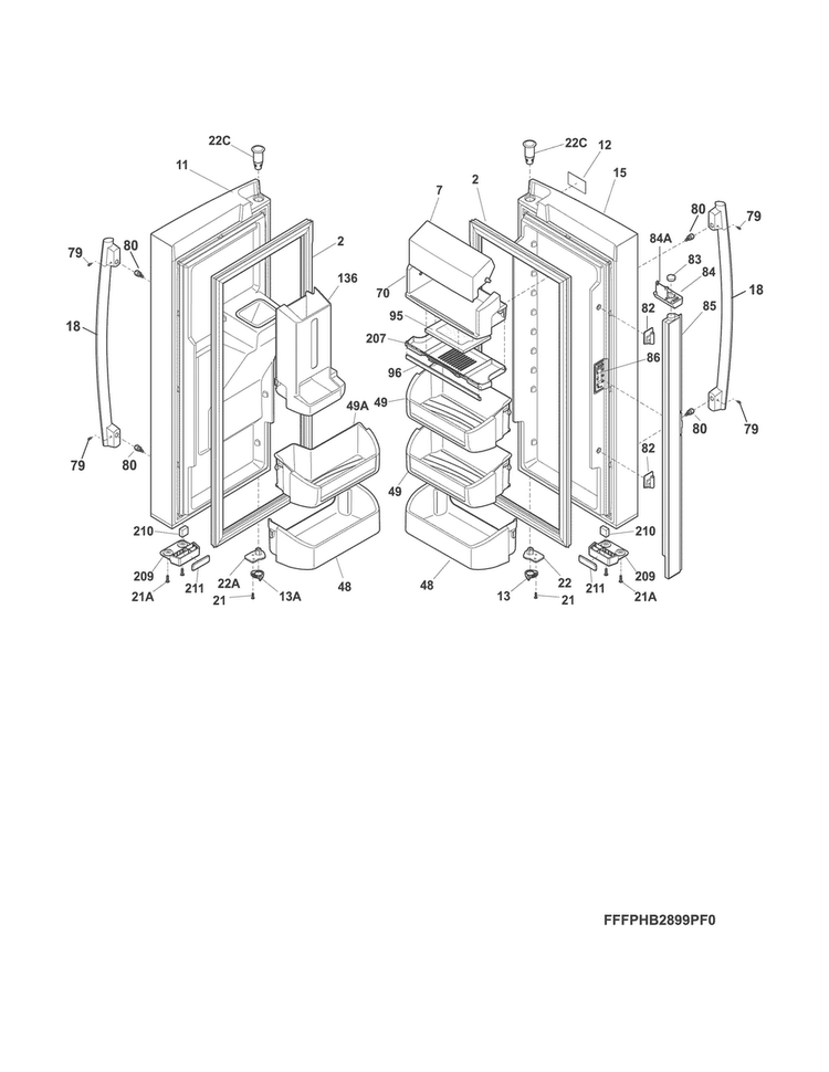 Fresh Food Door Diagram and Parts List for FPHB2899PF7A  Frigidaire Refrigerator