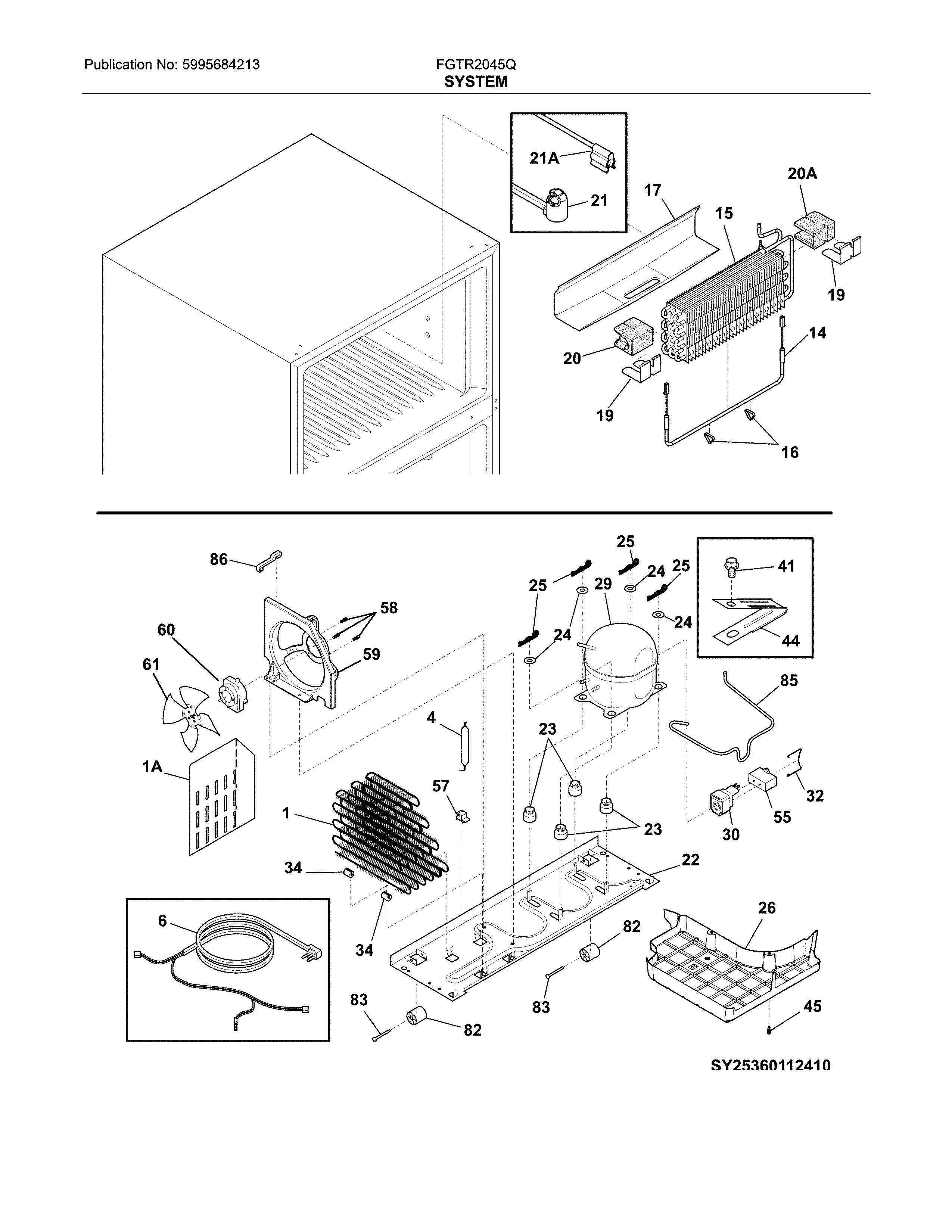 System Diagram and Parts List for FGTR2045QP2  Frigidaire Refrigerator