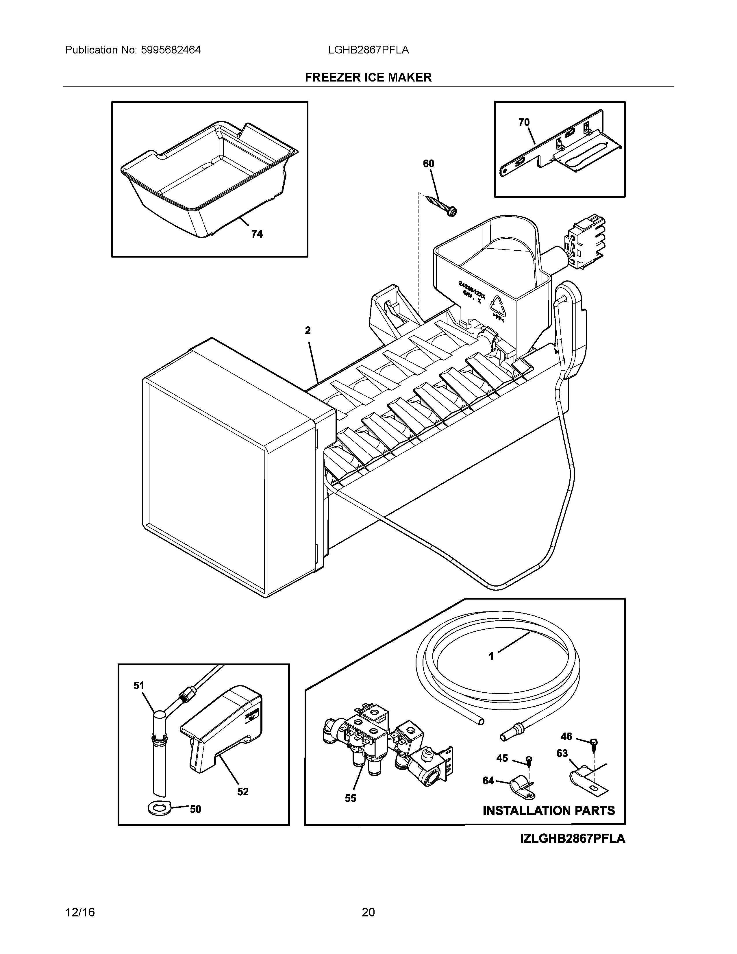 10 - FREEZER ICE MAKER Diagram and Parts List for LGHB2867PFLA  Frigidaire Refrigerator