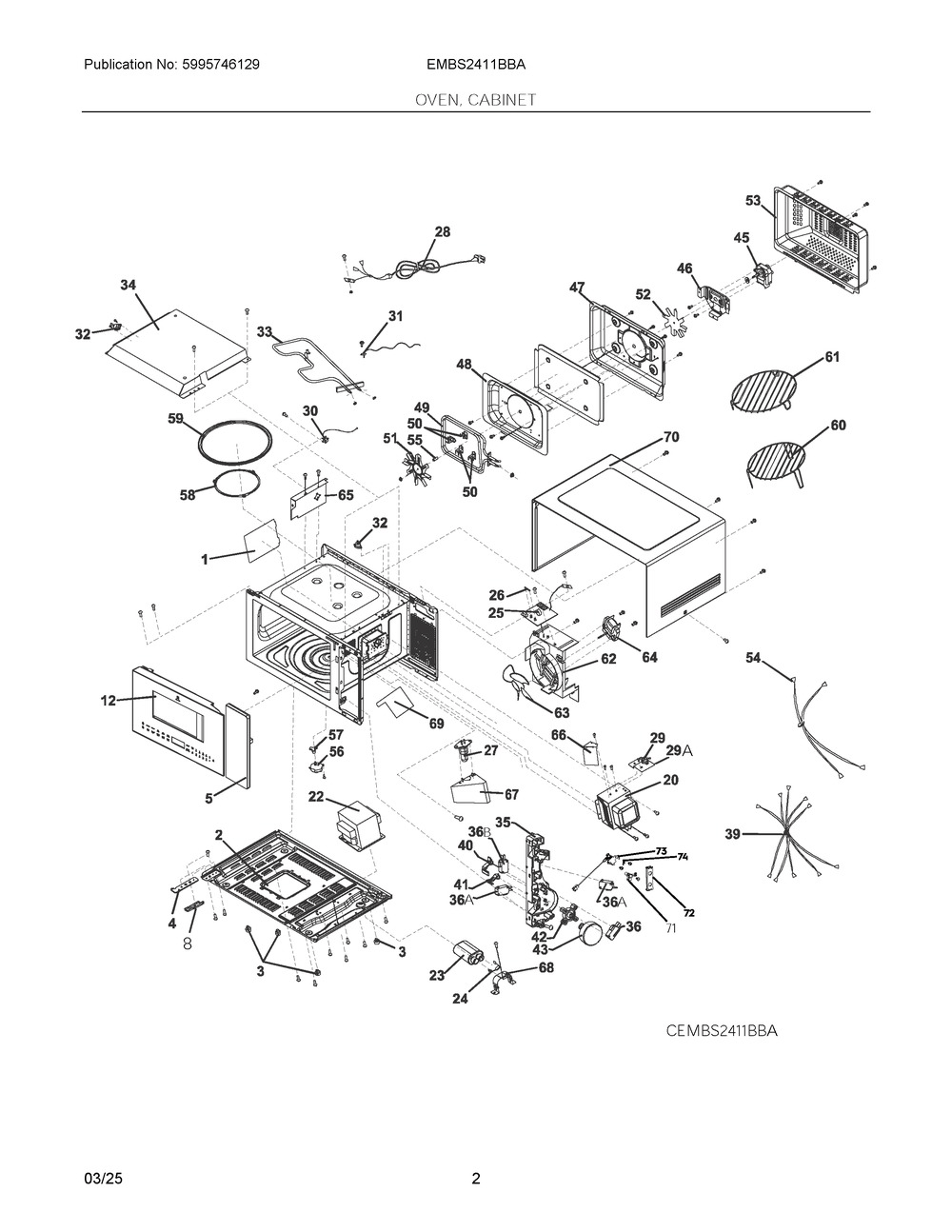 Oven, Cabinet Diagram and Parts List for EMBS2411BBA  Frigidaire Microwave