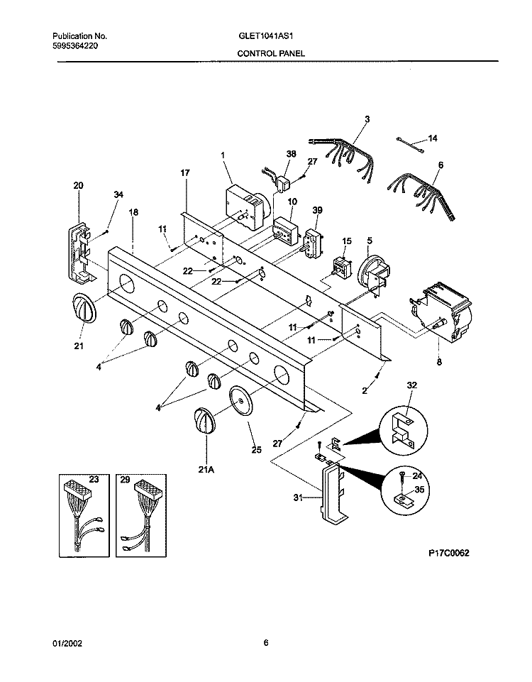 CONTROL PANEL Diagram and Parts List for GLET1041AS1  Frigidaire Washer Dryer Combo