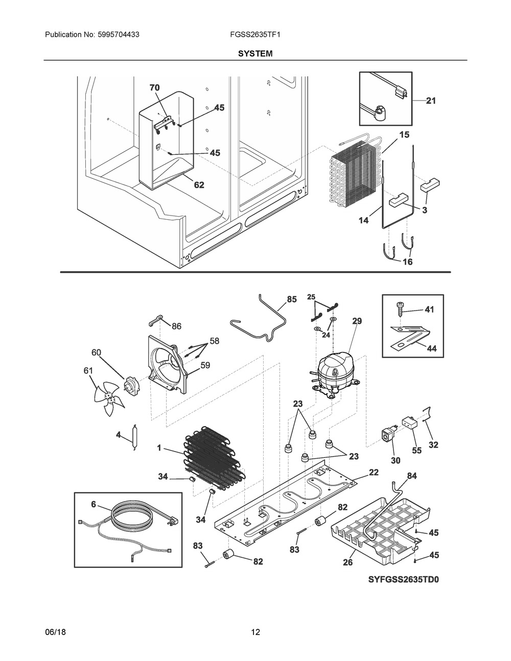 System Diagram and Parts List for FGSS2635TF1  Frigidaire Refrigerator