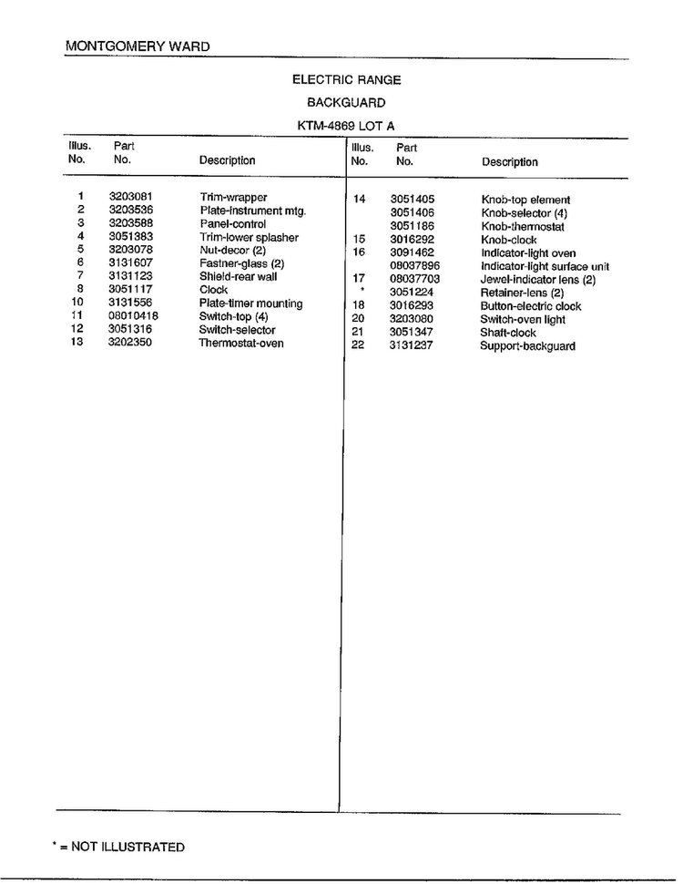 Electric Range/ Backguard Page 2 Diagram and Parts List for 4869A  Frigidaire Range