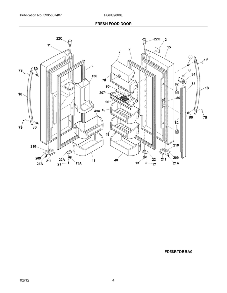 Fresh Food Doors Diagram and Parts List for FGHB2869LP7  Frigidaire Refrigerator