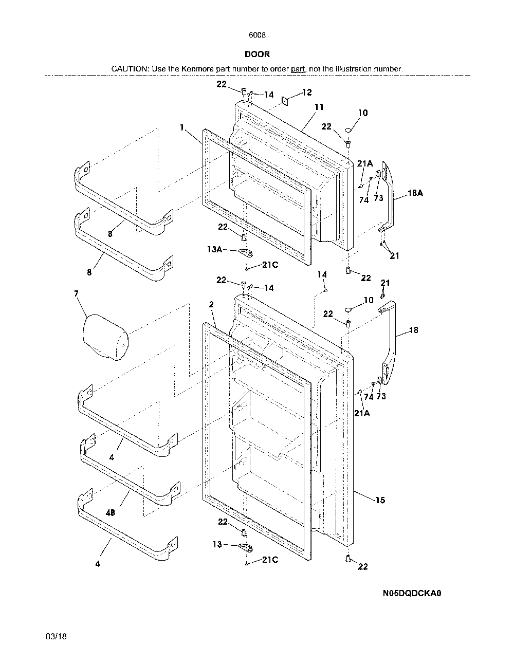 Doors Diagram and Parts List for 25360082416  Kenmore Refrigerator