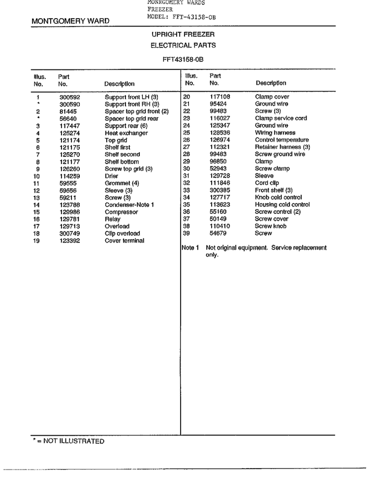 Electrical Parts Page 2 Diagram and Parts List for 431258-OB  Frigidaire Freezer