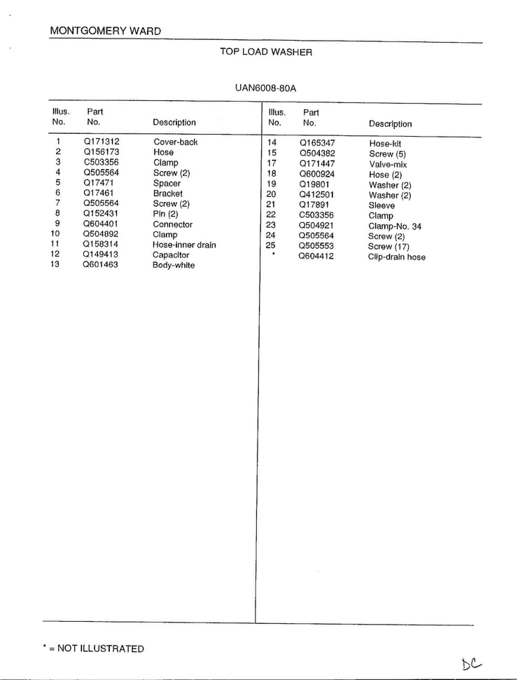 Top Load Washer Page 2 Diagram and Parts List for 6008A  Frigidaire Washer