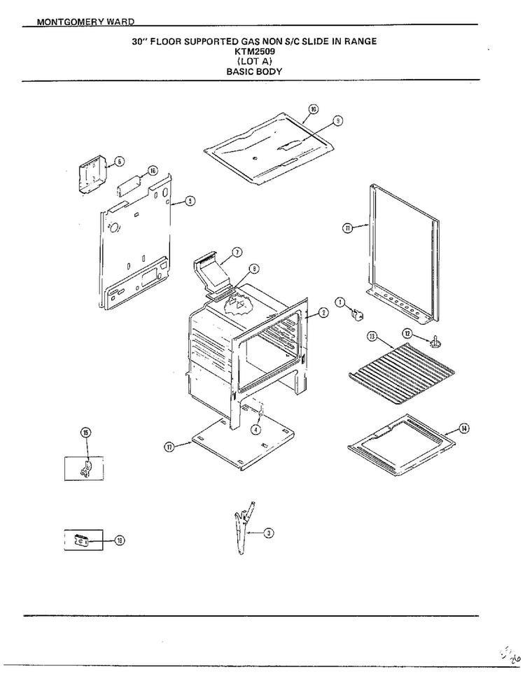 Basic Body Diagram and Parts List for 2509A  Frigidaire Range