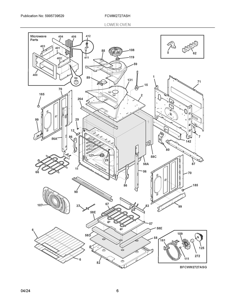 Lower Oven Diagram and Parts List for FCWM2727ASH  Frigidaire Microwave Oven Combo