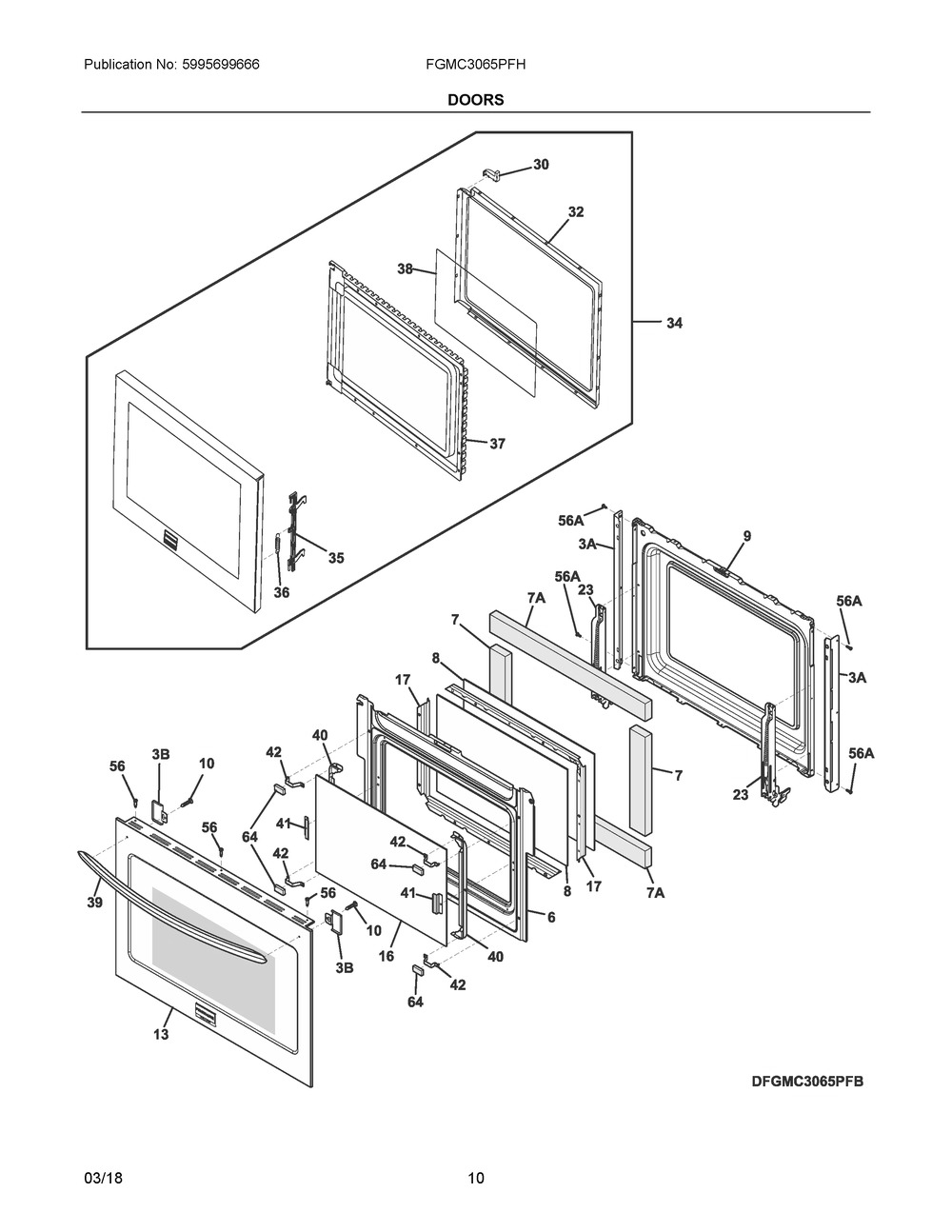 Doors Diagram and Parts List for FGMC3065PFH  Frigidaire Microwave Oven Combo