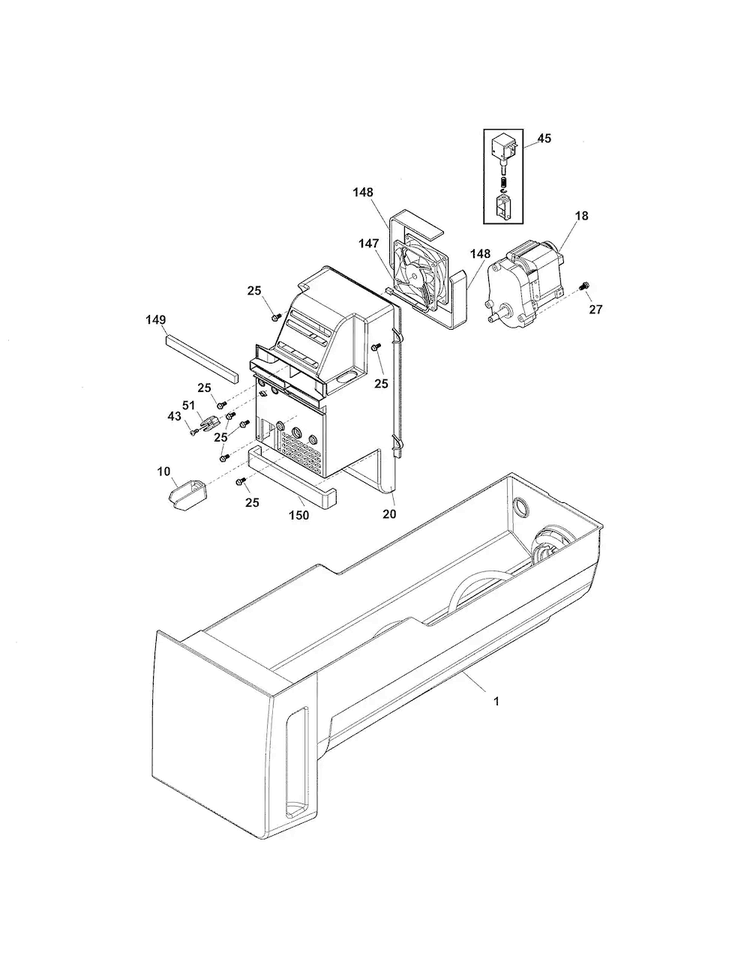 Ice Container Diagram and Parts List for EW28BS85KS3  Electrolux Refrigerator