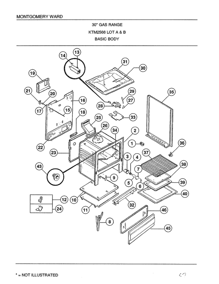 30" Gas Range/ Basic Body Diagram and Parts List for 2568A  Frigidaire Range