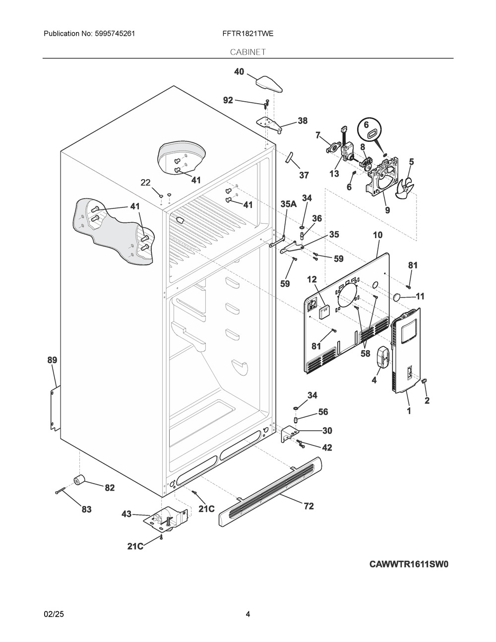Cabinet Diagram and Parts List for FFTR1821TWE  Frigidaire Refrigerator