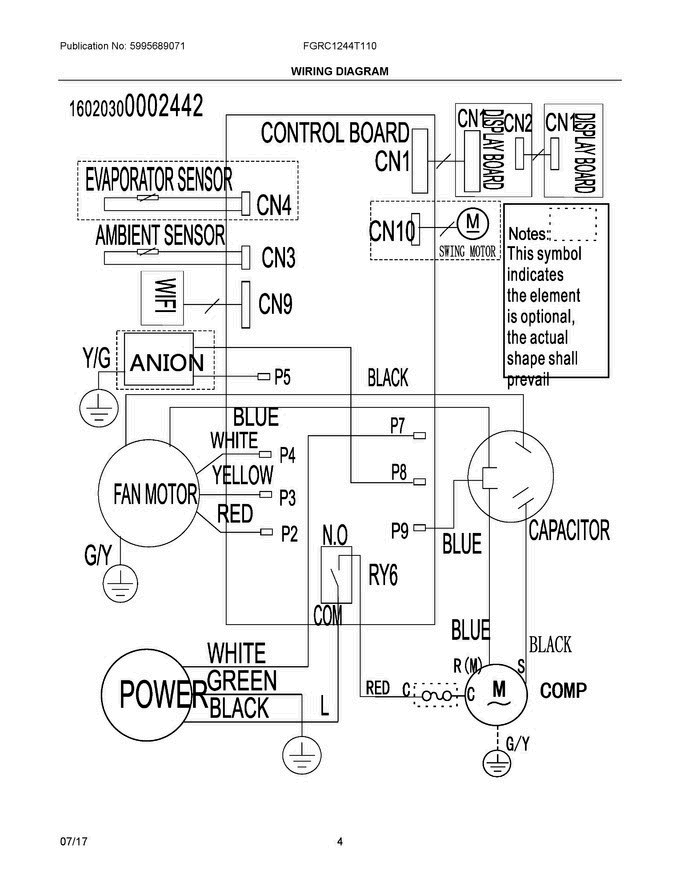 03 - Wiring Diagram Diagram and Parts List for FGRC1244T110  Frigidaire Air Conditioner
