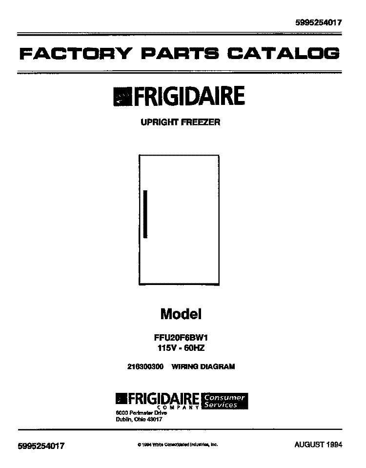 COVER Diagram and Parts List for FFU20F6BW1  Frigidaire Freezer