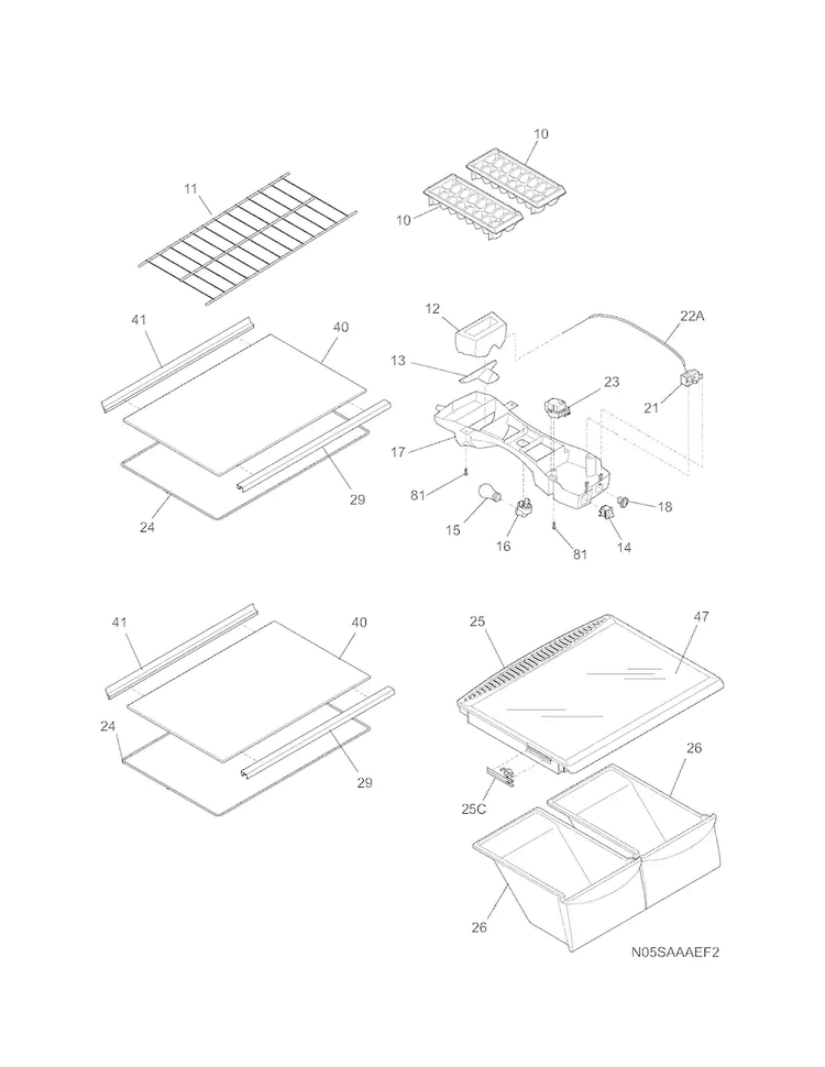 Shelves Diagram and Parts List for 2536888201D  Kenmore Refrigerator