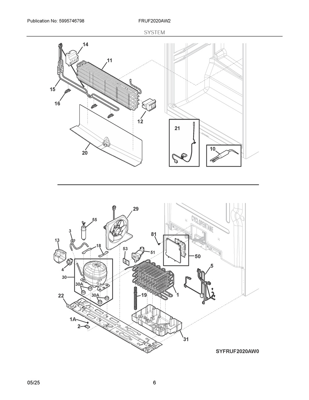 System Diagram and Parts List for FRUF2020AW2  Frigidaire Freezer