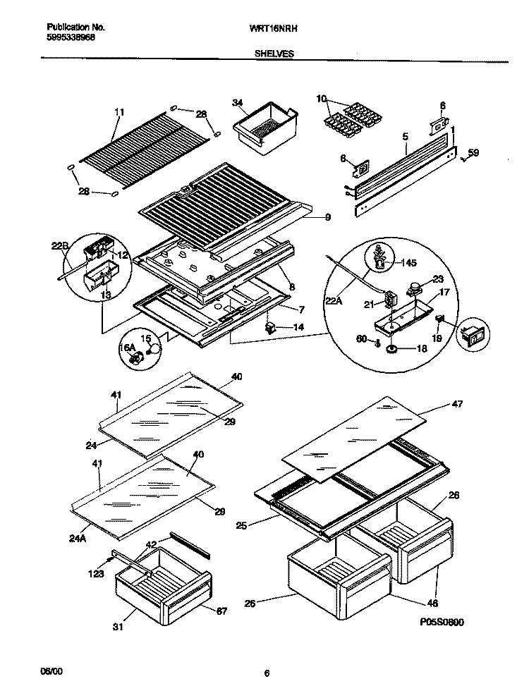 SHELVES Diagram and Parts List for WRT16NRHD4  Frigidaire Refrigerator