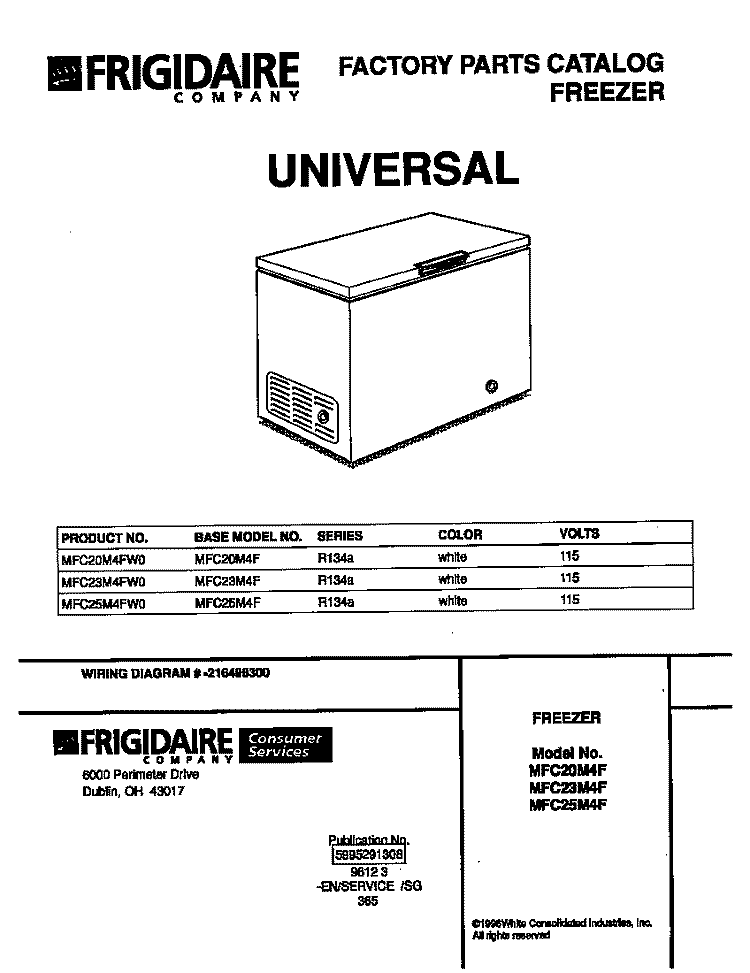 COVER Diagram and Parts List for MFC20M4FW0  Frigidaire Freezer