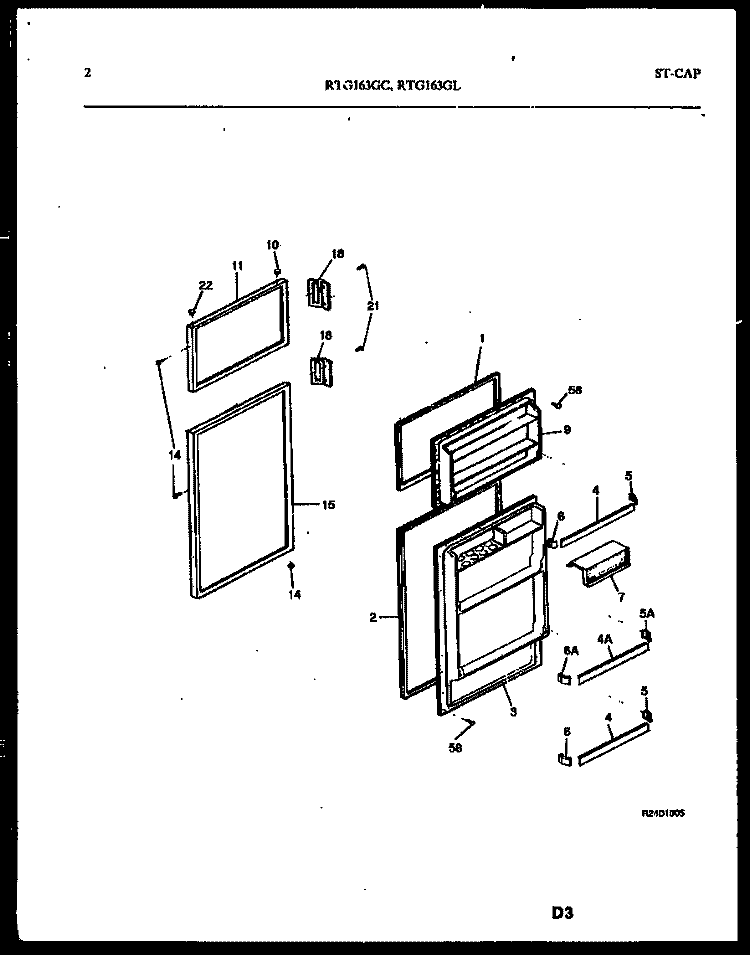 DOOR PARTS Diagram and Parts List for RTG163GLH3B  Frigidaire Refrigerator