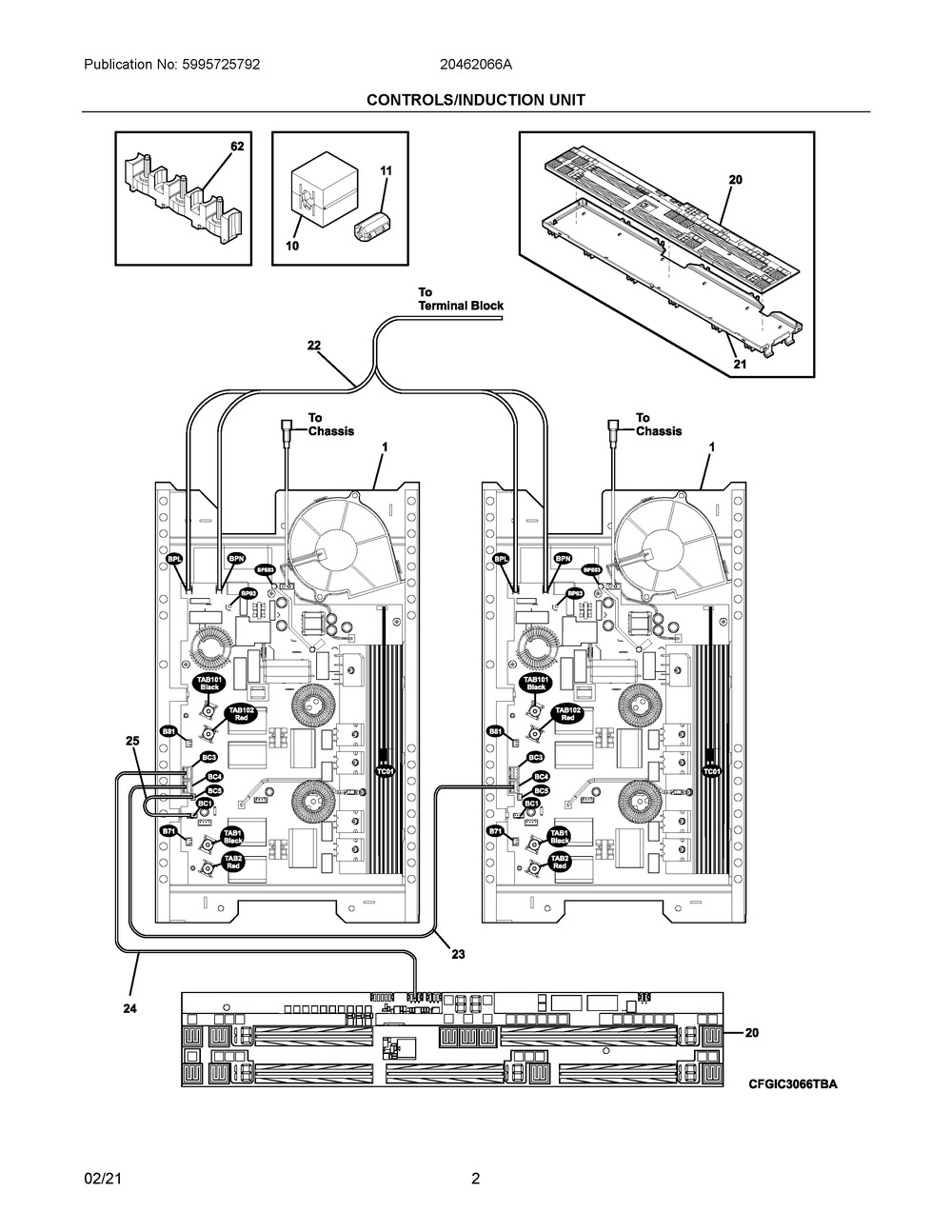Controls/Induction Unit Diagram and Parts List for 20462066A  Frigidaire Range