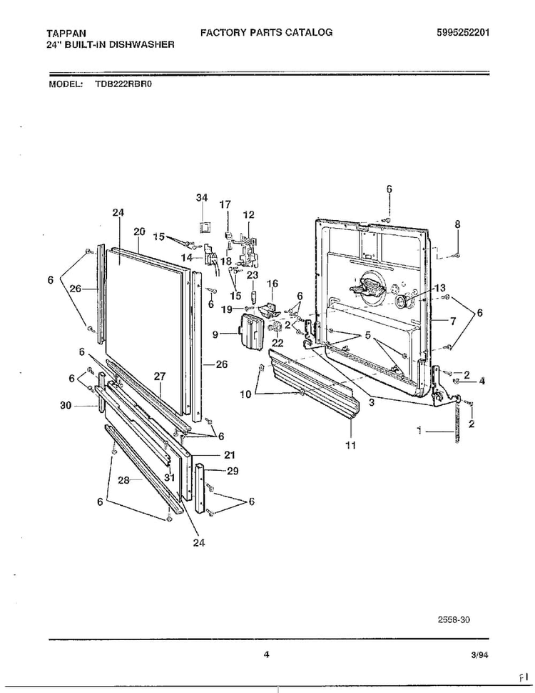 24" Built-in Dishwasher Page 4 Diagram and Parts List for 68-1075  Frigidaire Dishwasher
