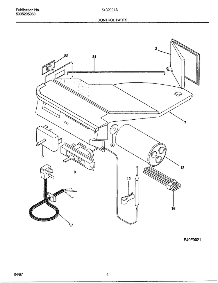 Control Parts Diagram and Parts List for 5132001  Frigidaire Air Conditioner