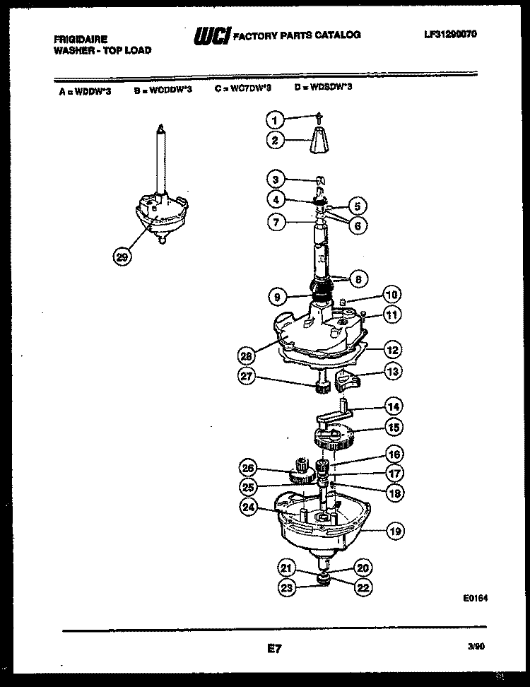 TRANSMISSION PARTS Diagram and Parts List for WC7DL3  Frigidaire Washer