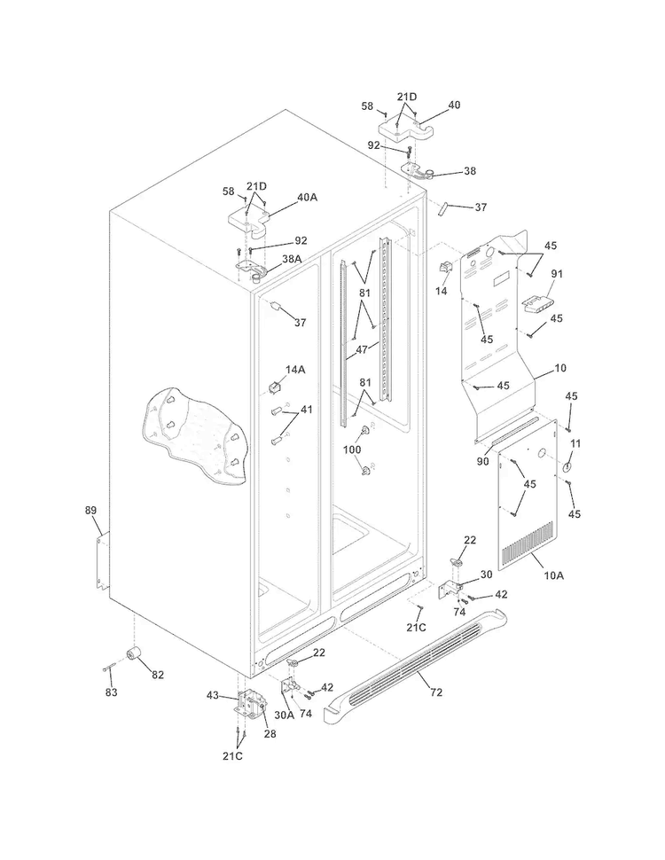 Cabinet Diagram and Parts List for FFHS2622MSN  Frigidaire Refrigerator
