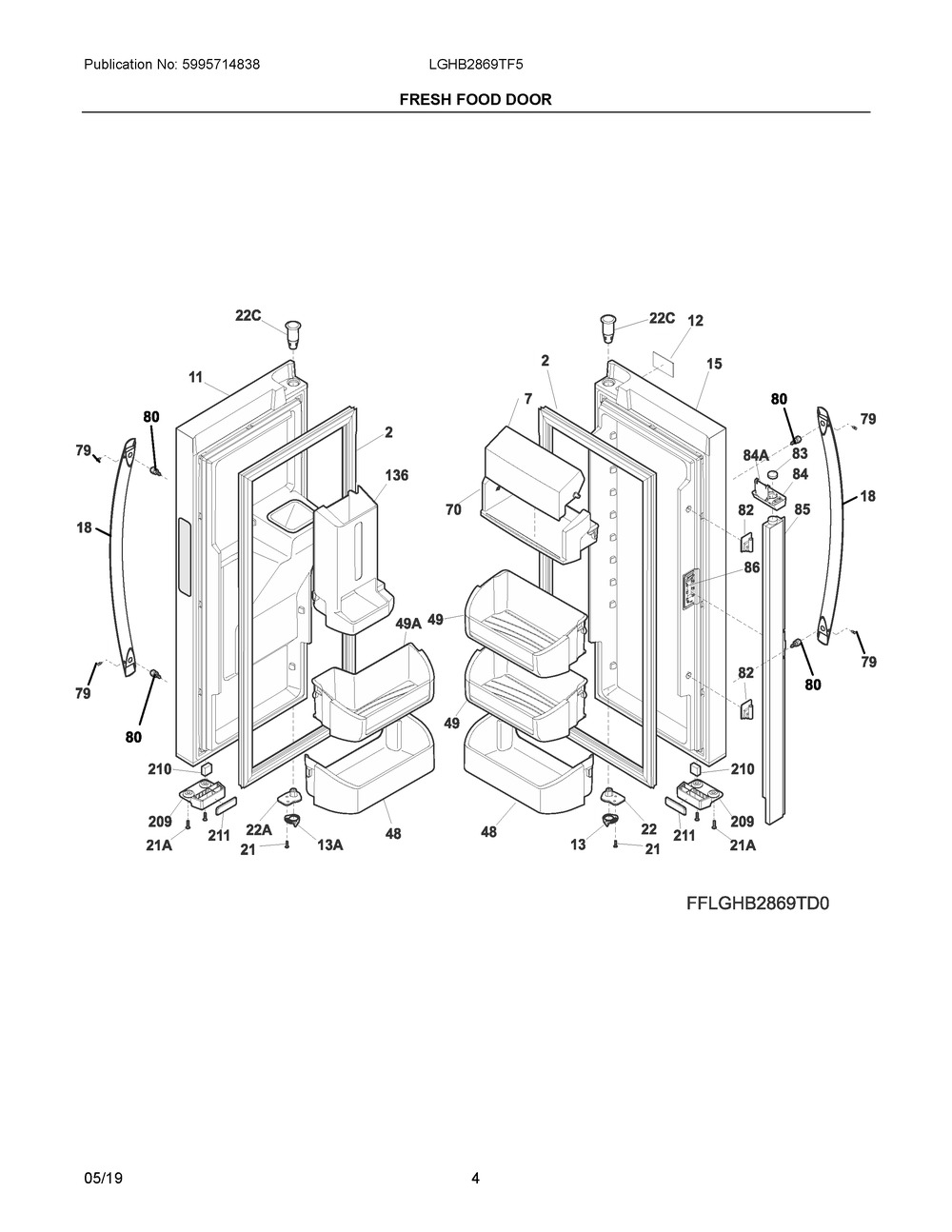 Fresh Food Door Diagram and Parts List for LGHB2869TF5  Frigidaire Refrigerator