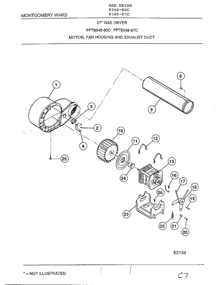 Motor, Fan Housing And Exhaust Duct Diagram and Parts List for 8348-87C  Frigidaire Dryer