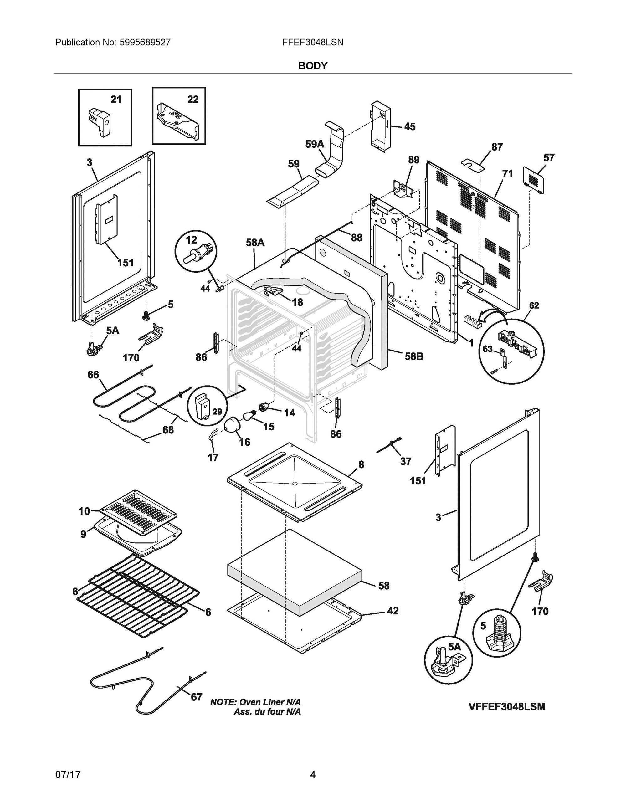 03 - BODY Diagram and Parts List for FFEF3048LSN  Frigidaire Range