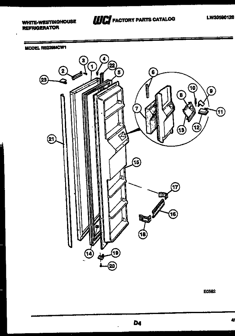 FREEZER DOOR PARTS Diagram and Parts List for RS229MCD1  Frigidaire Refrigerator