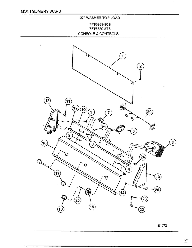 Console And Controls Diagram and Parts List for 6389-80B  Frigidaire Washer
