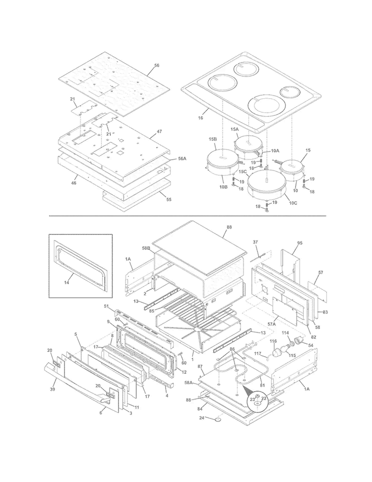 Top/drawer Diagram and Parts List for EW30IS65JSD  Electrolux Range