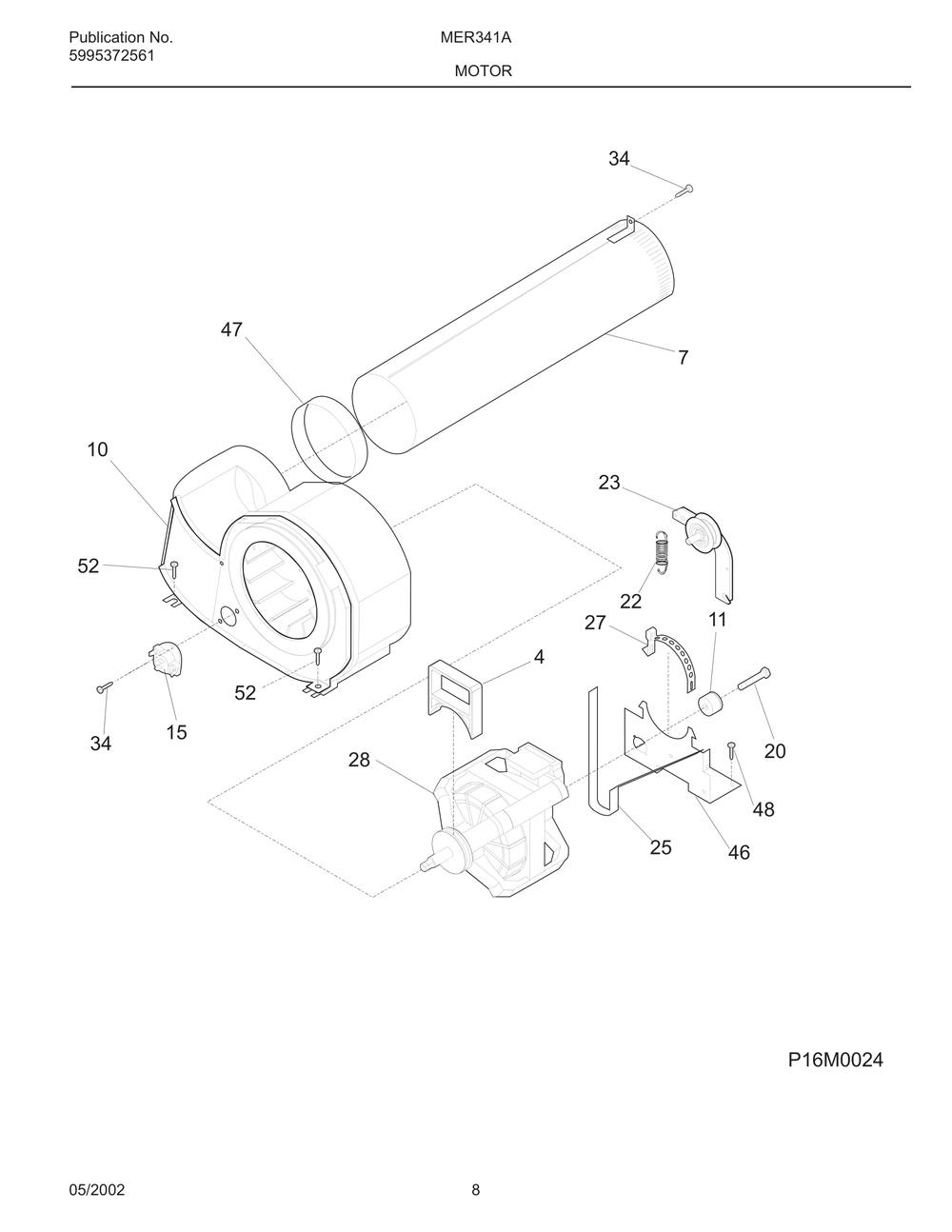 Motor Diagram and Parts List for MER341AQ1  Frigidaire Dryer