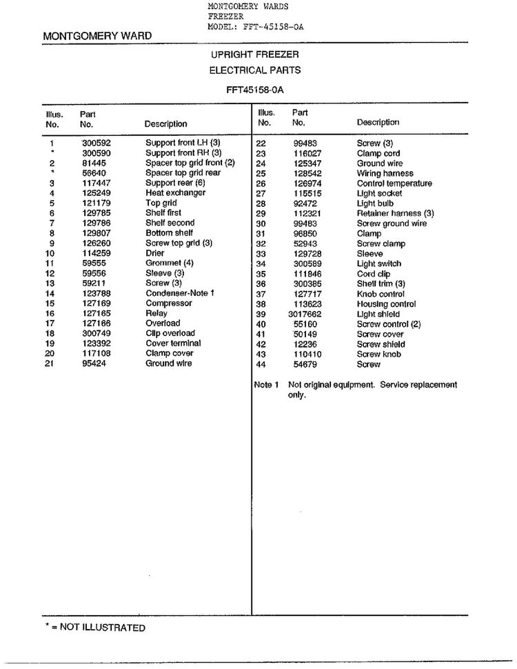 Upright Freezer/electrical Parts Page 2 Diagram and Parts List for 45158-OA  Frigidaire Freezer