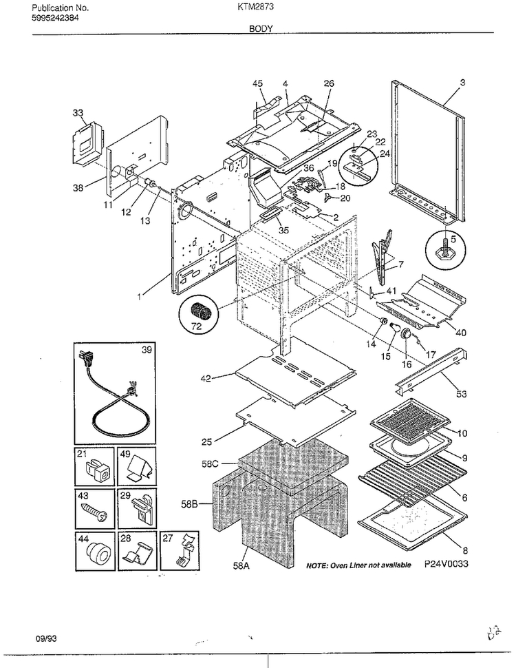 Body Diagram and Parts List for 2873B  Frigidaire Range