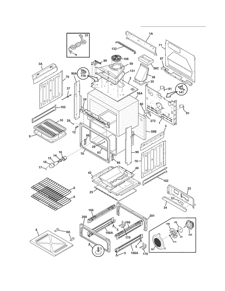 Body Diagram and Parts List for CFGS3035LS3  Frigidaire Range