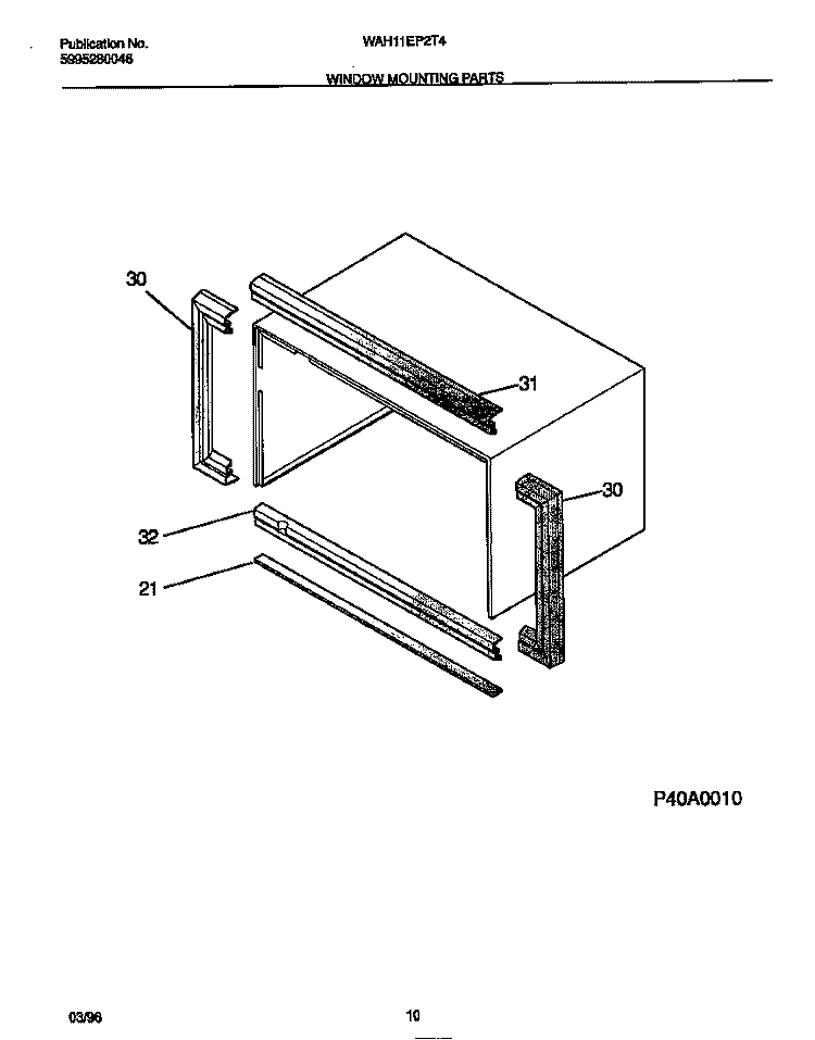 WINDOW MOUNTING PARTS Diagram and Parts List for WAH11EP2T4  Frigidaire Air Conditioner