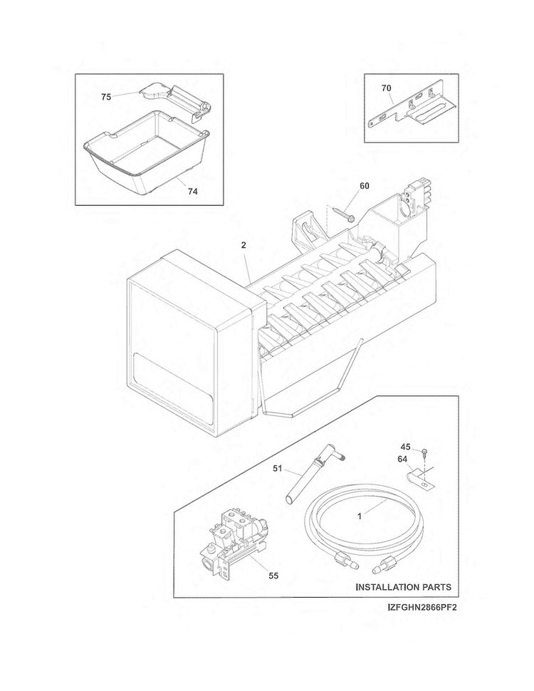 Ice Maker Diagram and Parts List for FGHN2866PF2  Frigidaire Refrigerator