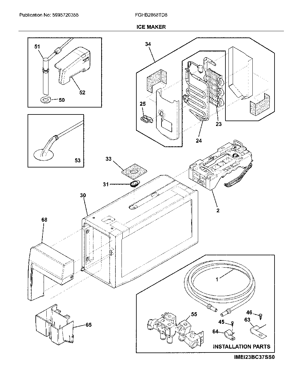 Ice maker Diagram and Parts List for FGHB2868TD8  Frigidaire Refrigerator