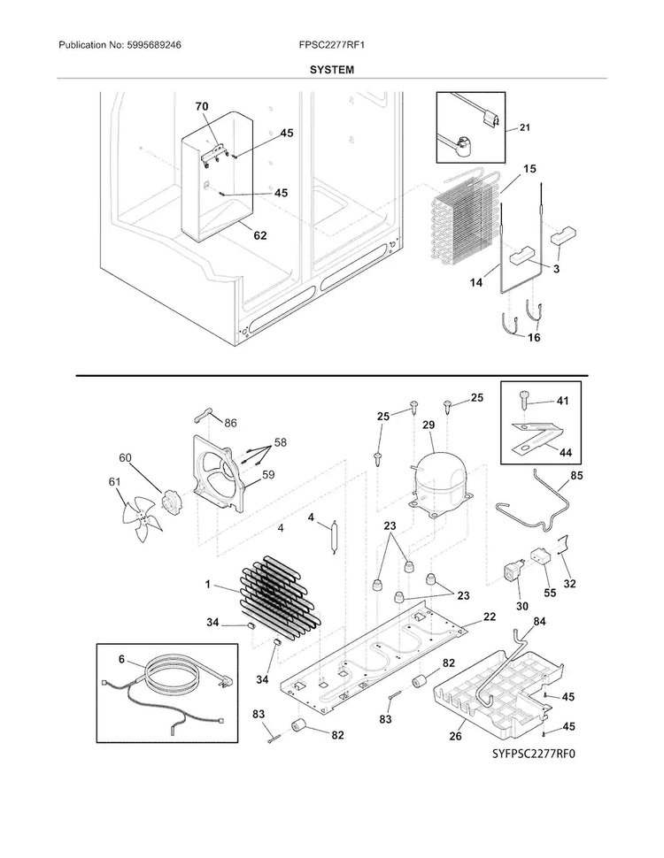 System Diagram and Parts List for FPSC2277RF1  Frigidaire Refrigerator