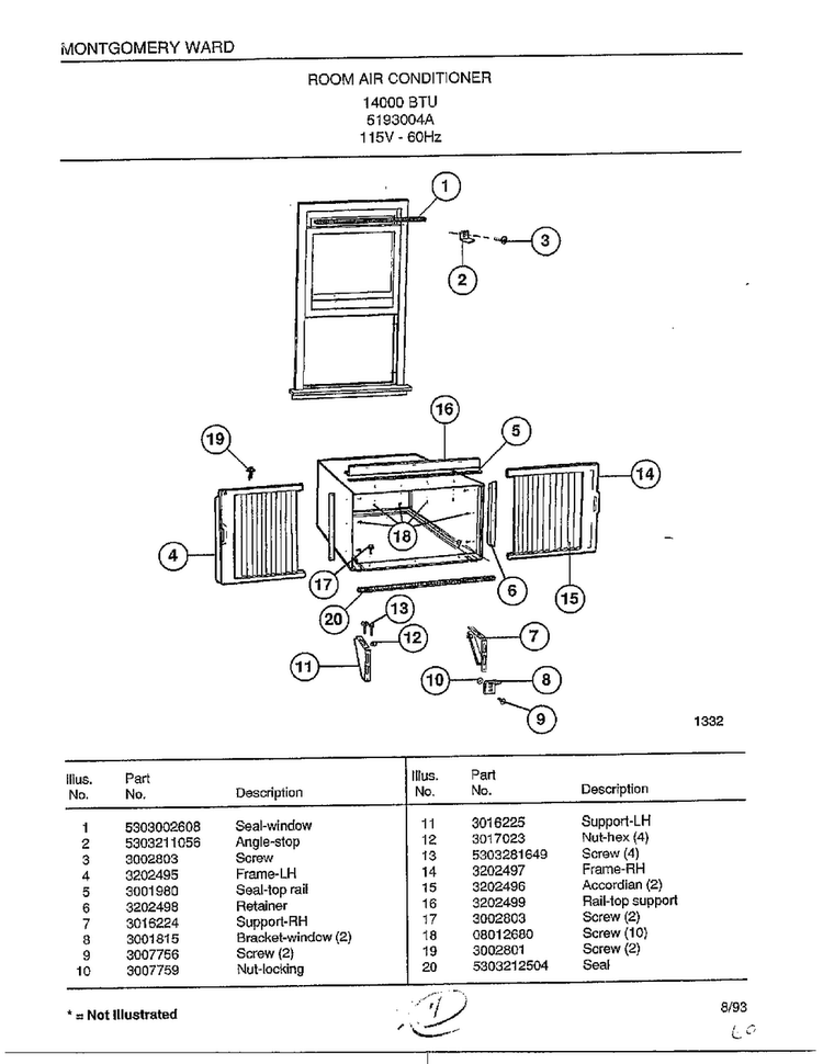 Room Air Conditioner Page 7 Diagram and Parts List for 5193004A  Frigidaire Air Conditioner